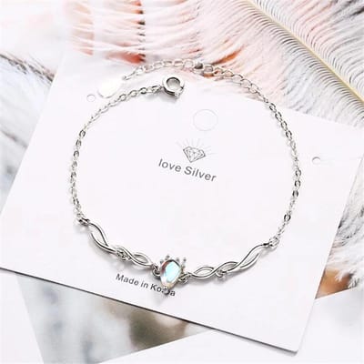 Bracelet à maillons coréen en argent sterling 925 avec breloque en pierre de lune et élan pour femme, bijou de Noël Sl102 white