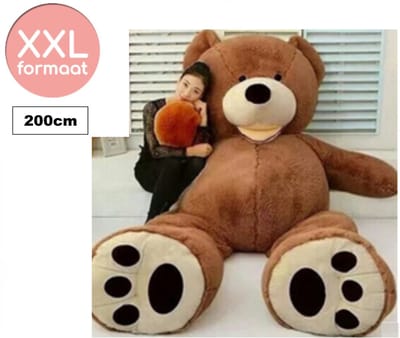 Grote Knuffelbeer XXL 200cm donkerbruin - XXL Mega Teddybeer 200cm - Beer Knuffel 200 cm donkerbruin- Grote Reuze Pluche Knuffelbeer "Bella" - TB-2021BXXL200