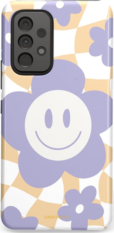 Casetastic hoesje geschikt voor Samsung Galaxy A53 (2022) 5G - Dubbellaagse bescherming - Madeliefjes magie - Fashion Case - Lila Wit Zand Lichtgrijs