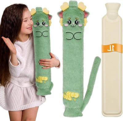 Comfortabele warmwaterkruik met zachte hoes voor langdurige warmte en ontspanning - Dinosaurus ontwerp