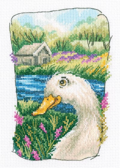 RTO - Borduurpakket met telpatroon - 26.C341 - Voorgesorteerde DMC Garens - Eend in de natuur - Aida - 12 cm x 17.5 cm - DIY Kit