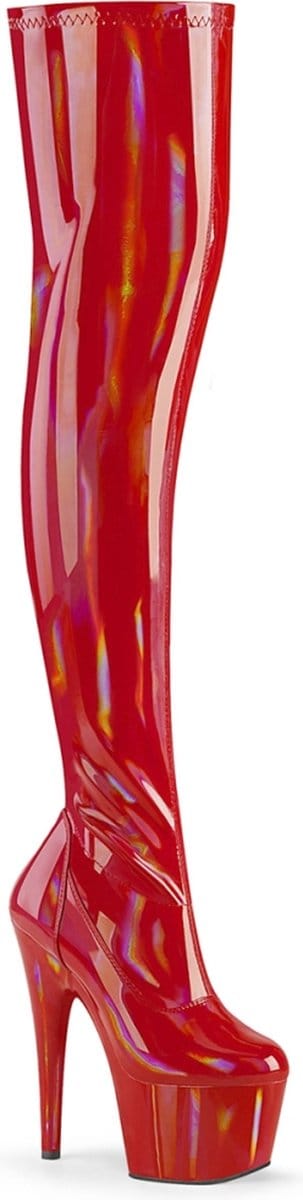 Pleaser - ADORE-3000HWR Plateau Overknee Laarzen - Paaldans schoenen - 41 shoes - Rood