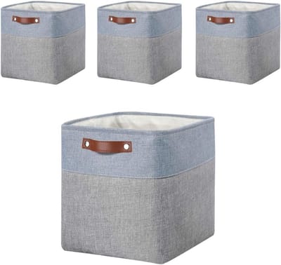 Ruimtebesparende Opbergdozen in Grijsblauw - Set van 4, 33x33x33cm, Ideaal voor Organisatie en Opslag