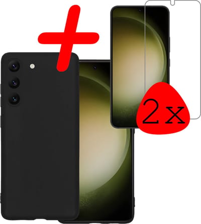 Hoesje Met 2x Screenprotector - Geschikt voor Samsung Galaxy S23 - Sterk & Shockproof - Back Cover - Siliconen Case - Telefoon Hoes - Zwart