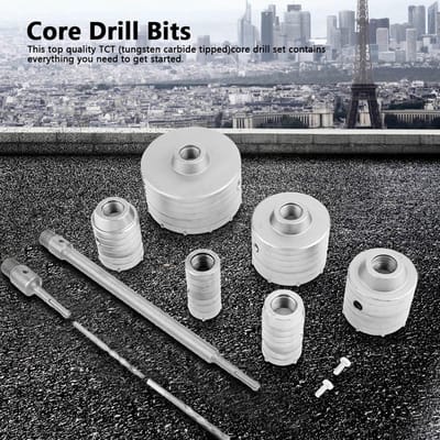 Dailygoods- Kernboorset 10-delig - SDS-Plus Verlengschacht 350 mm - Beton/Baksteen/Blok - Diverse Maten 35/40/50/65/80/110 mm - Compleet Pakket - Duurzaam en Veelzijdig - Boorset