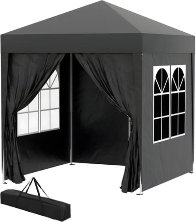 Opvouwbaar Paviljoen 2 x 2 m – Partytent met 4 Zijwanden en Ramen – Inclusief Draagtas en Stalen Frame – Zwart