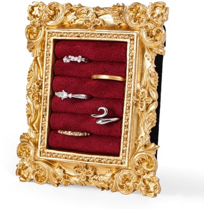 Vintage Ring Stand - Barokke Ringhouder voor Sieraden - Wijnrood