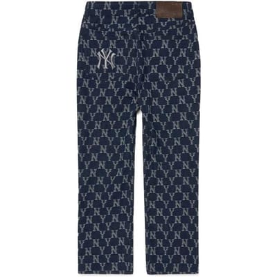 MLB FW22 Geruite Versierde Rechte Casual Jeans Dames jeans Blauw 3FDPM0424-50NYD XS black