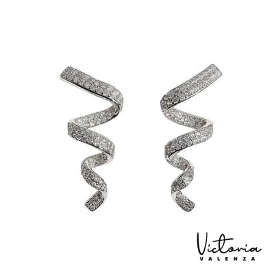 Victoria Valenza Milano Luxe Oorbellen Dames Messing Oorhangers Dames Oorringen - Witte Steen - Kleur Zilver - 1 Paar