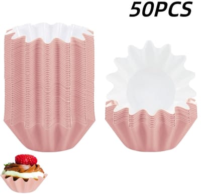 50 stuks- Cupcakevormpjes - cupcakevormpjes - taartpapierhouders - bakbenodigdheden - geschikt voor thuis, bruiloften, verjaardagsfeestjes - roze - 4,5*4,5*3,2 cm