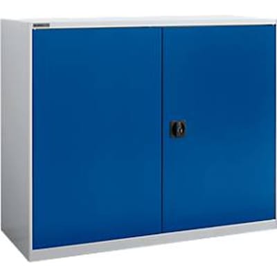 Draaideurkast Schäfer Shop Select MS-i 12412, plaatstaal, B 1200 x D 400 x H 1215 mm, 3 OH, aluminium wit/ gentiaanblauw, tot 150 kg