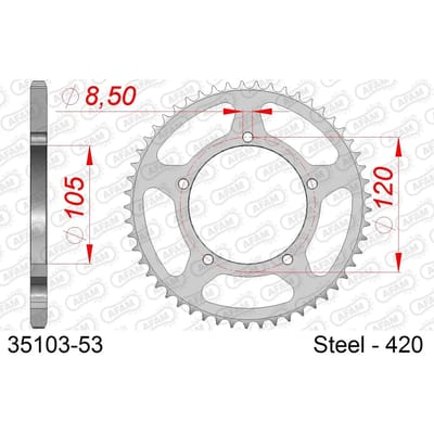 Stalen motortandwiel achteraan Afam 420 53 dents
