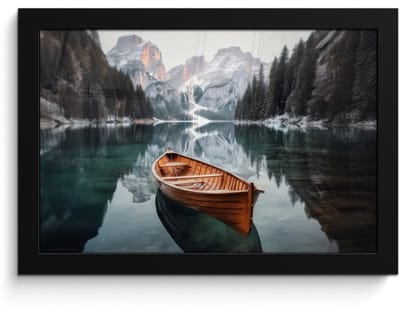 Poster in lijst - Fotolijst 30x20 cm - Posters - Boot - Bergen - Natuur - Water - Posterlijst zwart - Decoratie - Wanddecoratie woonkamer - Muurdecoratie slaapkamer