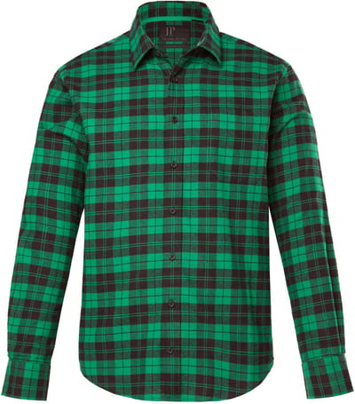 JP 1880 - Heren - Ruitenshirt lange mouwen kentkraag Modern Fit - Palmgroen - Maat 3XL