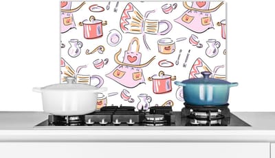 Spatscherm keuken 60x40 cm - Kookplaat achterwand Patronen - Keuken - Schort - Koken - Pastel - Muurbeschermer - Spatwand fornuis - Hoogwaardig aluminium