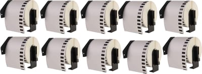 Label Tape Geschikt voor Brother DK-22205 | 62 mm x 30,48 m | Zwart op wit - Inclusief Houder - 10 stuks - Geschikt voor: QL-500 QL-550 QL-560 QL-570 QL-580N QL-650TD QL-1050N QL-1060N QL-700 QL-710W QL-720NW QL-800 QL-810W QL-820NW TD-2130N QL-600