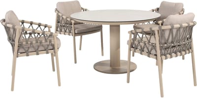 Sarah Ø120 cm met 4x Piacenza dining stoel latte 4 Seasons Outdoor