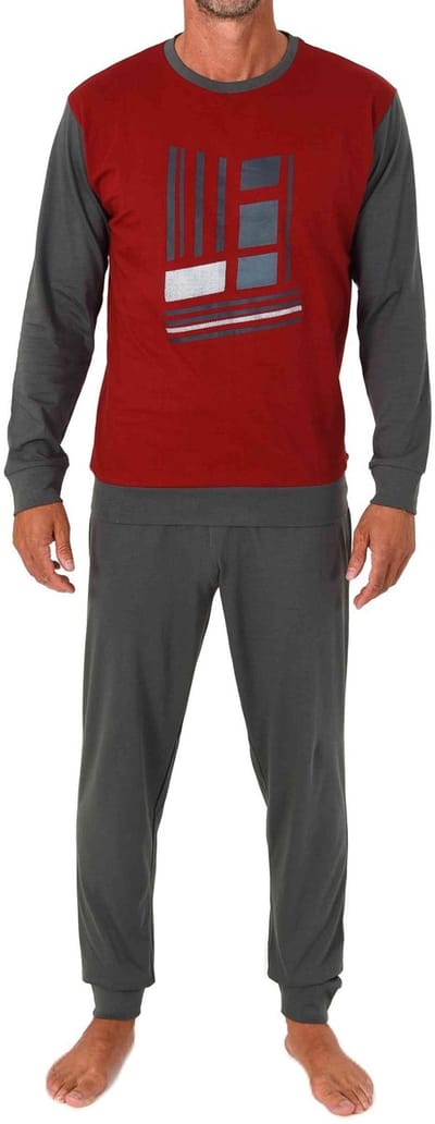 Normann heren pyjama met lange mouwen met boorden en een stijlvolle print op de voorkant