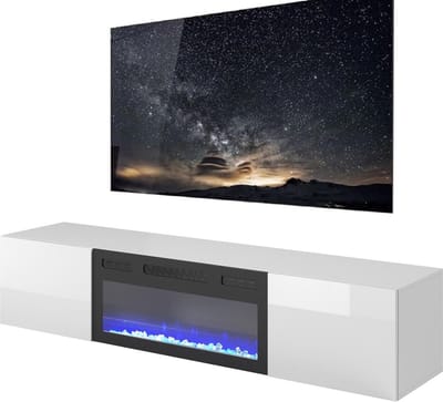 Zwevend Tv-meubel Livo 180 cm breed wit met sfeerhaard