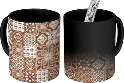 Magische Mok - Foto op Warmte Mokken - Koffiemok - Bloemen - Figuren - Vintage - Bruin - Design - Magic Mok - Beker - 350 ML - Theemok