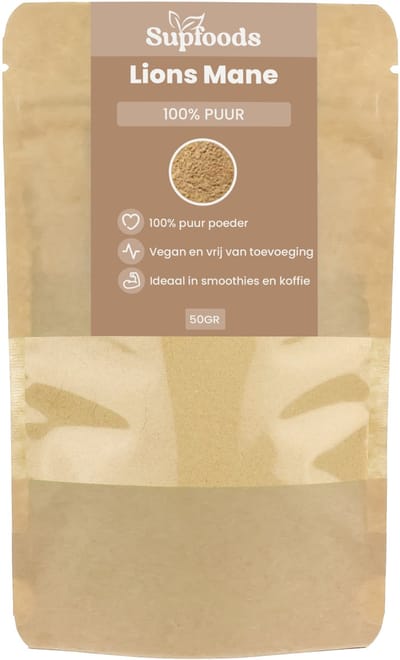 Lions Mane 100% Puur - 50 gram – Veelzijdig Paddenstoelenpoeder - Lions Mane Poeder is Perfect voor Smoothies en Drankjes - Pruikzwam - Lion's mane