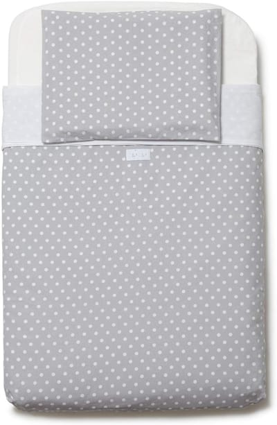 3-delige Wieg Beddengoed Set | Grijs met witte stippen | Hoeslaken 83 x 50 cm + Dekbedovertrek + Kussensloop