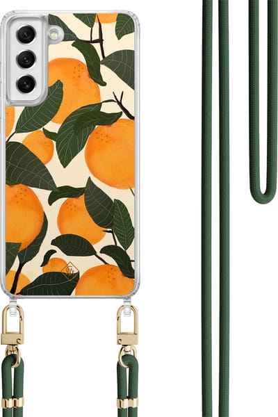 Casimoda® hoesje met koord - Geschikt voor Samsung S21 FE - Orange Garden - Afneembaar koord - TPU/polycarbonaat - Multi