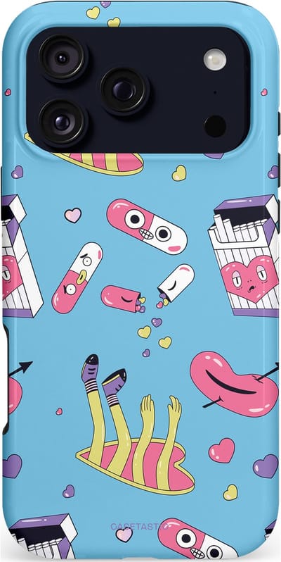Casetastic hoesje geschikt voor Apple iPhone 17 Pro Max - MagSafe - Dubbellaagse bescherming - Liefdespil - Fashion Case - Lichtblauw Lichtgrijs Lila Roze