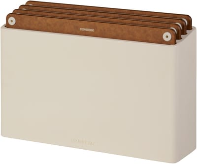 Combekk Snijplankenset 4pcs - 100% Gerecycled ABS en FSC Geperst Hout – Microplasticvrij - Antibacterieel - Vaatwasser bestendig – Bruin/Sand – 20x30 cm