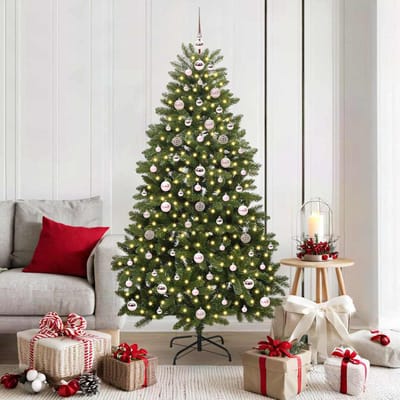 vidaXL - Kunstkerstboom - 180 - cm - 300 - LED's - Warmwit - PVC - en - Staal - Groen