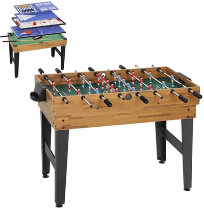 13 in 1 Partyspeltafel - Voetbaltafel - Inclusief Tafelvoetbal, Tafeltennis, Biljart, Tafelhockey, Schaken en meer - Tafelvoetbalspel - Tafel Voetbal - 121 x 109 x 80 cm - Speltafel - Compact - Naturel + Zwart