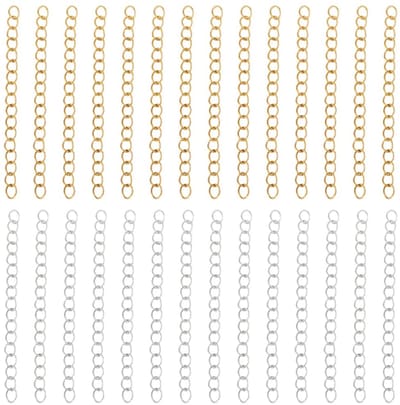 100St 2 Kleuren 5,08 cm Armband Ketting Verlengstuk 18K Verguld & Sterling Zilver Plateren 304 Roestvrij Staal Staartverlenging Ketting voor Sieraden Maken Halsketting DIY Ambachten