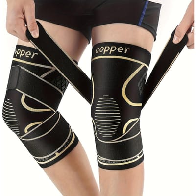 Genouillères en Cuivre avec Deux Sangles pour Hommes Femmes Course Escalade Fitness Basketball Support Sportif L beige