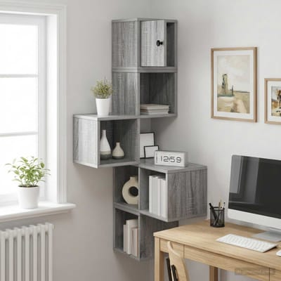 vidaXL - Muur - Hoekplank - Grijs - Sonoma - 48 - x - 48 - x - 120 - cm - Bewerkt - hout