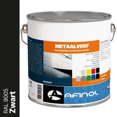 Afinol Metaalverf Zwart (RAL 9005) 2,5 liter - Metaal verf - Metaallak - Metaalverf buiten - Roestwerend - Stoot-, Kras- en Slijtvast - In meer dan 9.000 kleuren