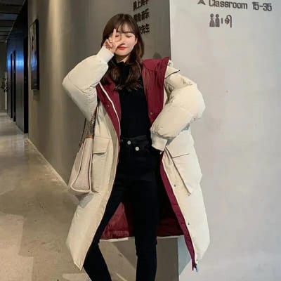 Veste Épaissie en Coton Duveteux Vêtements en Coton Femme Version Coréenne Ample Veste d'Hiver Étudiants Longueur Moyenne Veste en Coton XXL beige