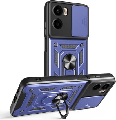 Coverup Hoesje - Geschikt voor Motorola Moto G05 / E15 Hoesje - Coverup Armor Ring Kickstand Back Cover met Camera Shield - Blauw