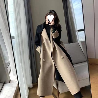 Manteau en laine pour femme Long Hiver Nouveau Velours double face Style Hepburn Manteau slim 4XL black