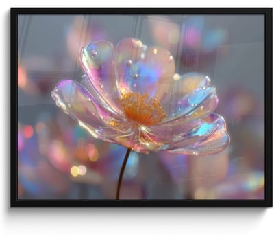 Poster in lijst - Fotolijst 70x50 cm - Posters - Bloem - Transparant - Pastelkleuren - Druppels - Posterlijst zwart - Decoratie - Wanddecoratie woonkamer - Muurdecoratie slaapkamer