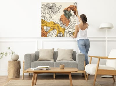 Line art dikke dames schilderij | Lijvige lijnen: een vrolijke en kleurrijke ode aan ronde vrouwen | Kunst - 20x20 centimeter op Canvas | Foto op Canvas
