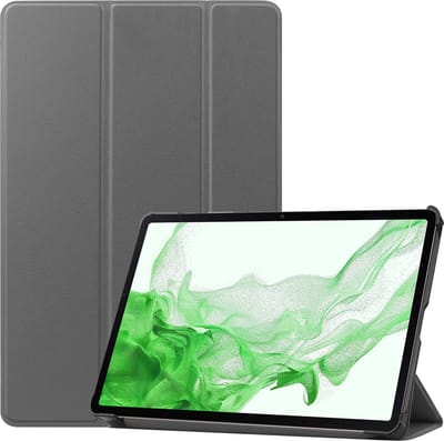 Hoesje Geschikt voor Samsung Galaxy Tab S9 - Dun & Stevig - Trifold Bookcase - Hard Cover Case - Met Uitsparing Geschikt voor S Pen - Hardcover Book - Tablet Hoes - Grijs