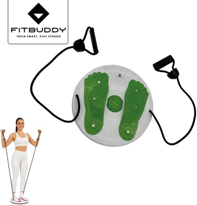 FitBuddy Twister Board met Handvaten en Elastieken – Balans- en Core Trainingsbord voor Thuisfitness – Verbeter Balans, Coördinatie en Taille ( kleur Groen)