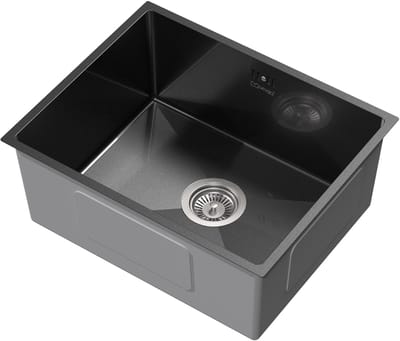 Inbouwspoelbak 50 x 40 cm antraciet met afvoerset en overloop van roestvrij staal ML-Design
