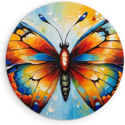 Saammp Muurcirkel Hout - Abstracte Vlinder - Kleurrijk - Dieren - Ø 90 - Wandcirkel - Wanddecoratie Cirkel - muurdecoratie Woonkamer - Slaapkamer decoratie - Rond Schilderij