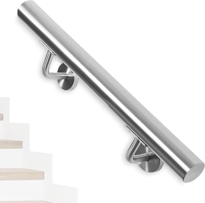 Roestvrijstalen Trapleuning 50 cm, Wandmontage, Ronde Handgreep met Steunen, Ideaal voor Binnen en Buiten, Attic, Veranda, Garage, Patio