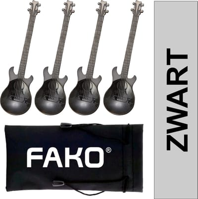 4x Theelepel / Koffielepel Gitaar - Zwart - 4 Stuks