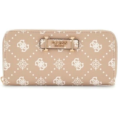 GUESS portemonnee Silia SLG Large Zip Around Wallet Biscotti Logo Taupe