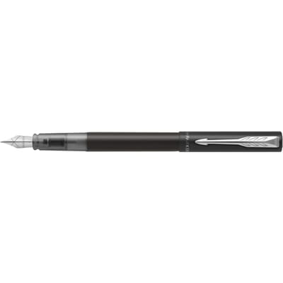 Parker Vector XL vulpen | metallic zwarte lak op messing met chroom detail | medium penpunt met blauwe inkt navulling