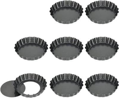 Set van 8 mini taartvormen met losse bodem, flanpan en cakevorm voor cupcakes, 4 inch, ideaal voor bakken en desserts