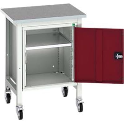 Bott verso werkbank, linoleumblad, 1 deur & 1 plank, B 700 x D 600 x H 930 mm, lichtgrijs/paarsrood